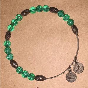 Alex and Ani distressed silver, emerald glass bead